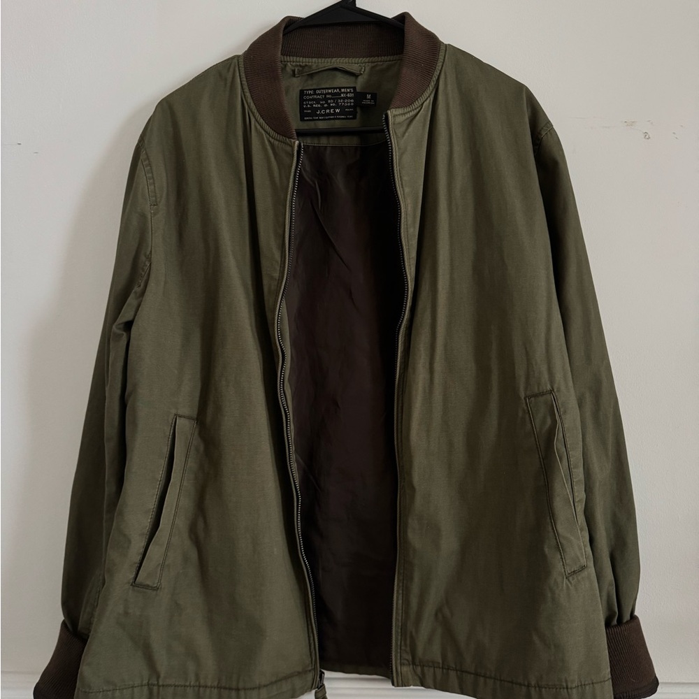 J. Crew Green Bomber Jacket with Ribbed Collar Size M